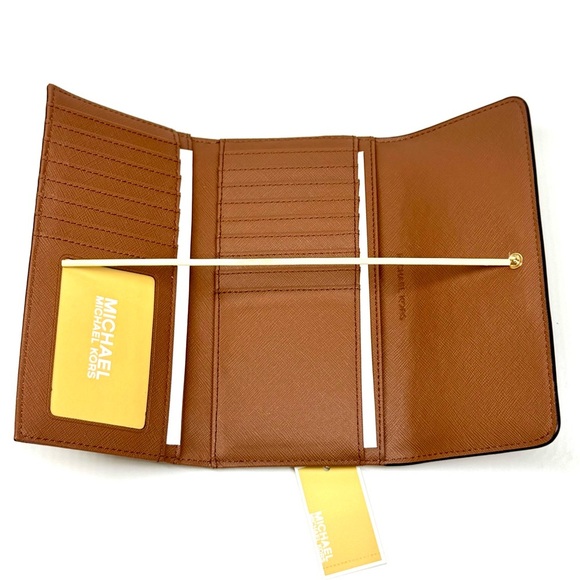 Michael Kors Large Jet Set Travel Logo Trifold Wallet - Luggage Brown - Picture 7 of 9